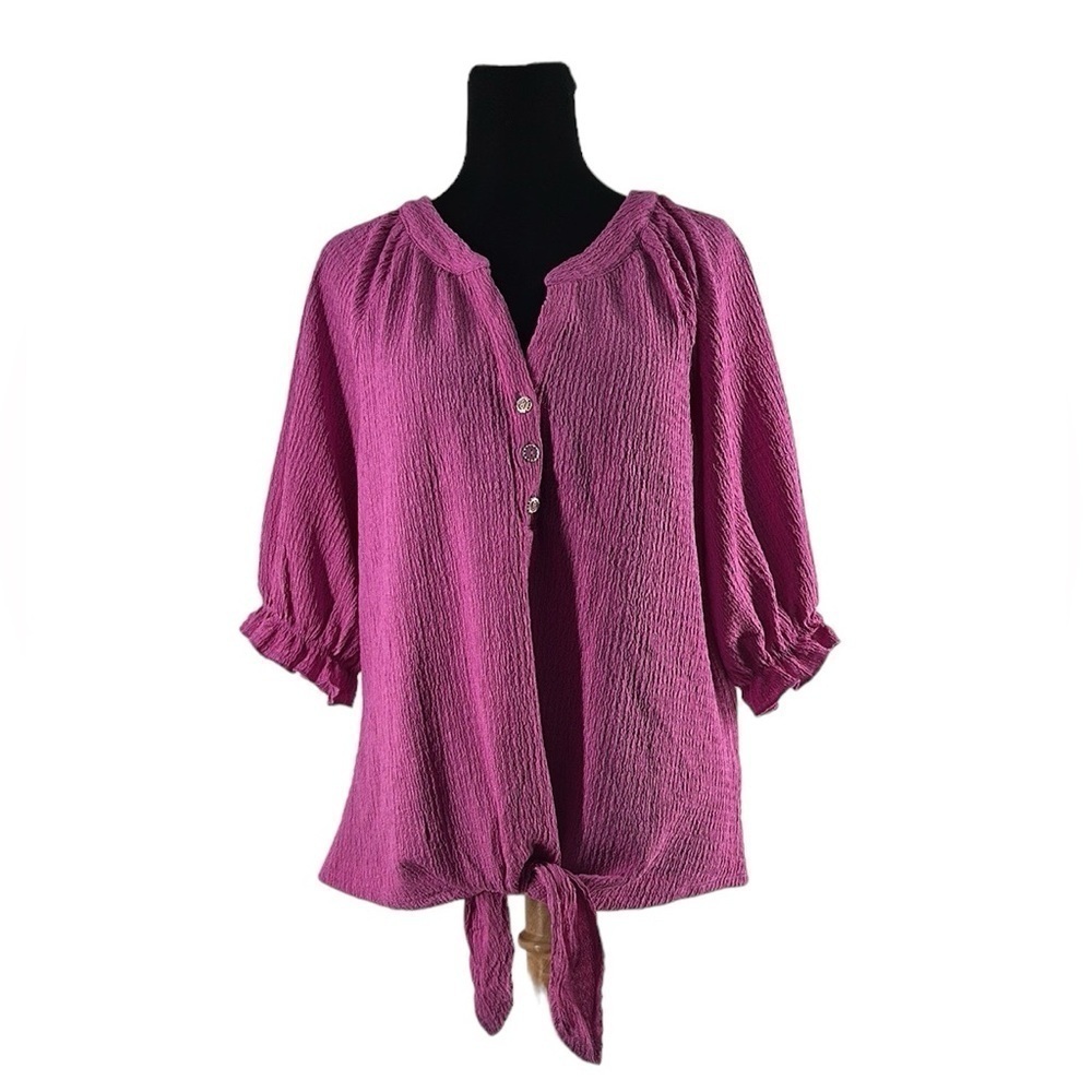 Adrienne Vittadini blouse crepe pink tie front top business casual sz Lg NWT
